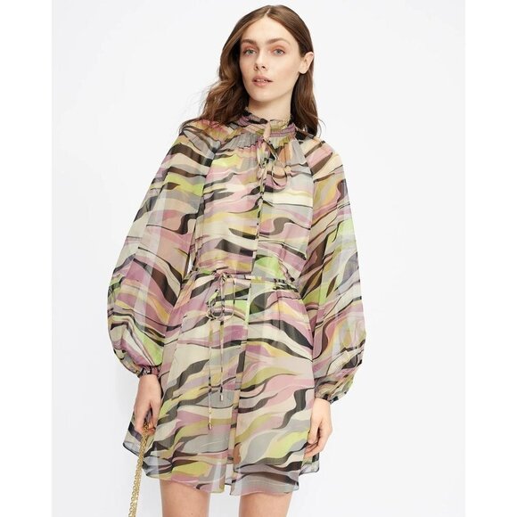 TED BAKER ZEENAA Blouson Sleeve Sheer Mini Dress - Picture 1 of 10